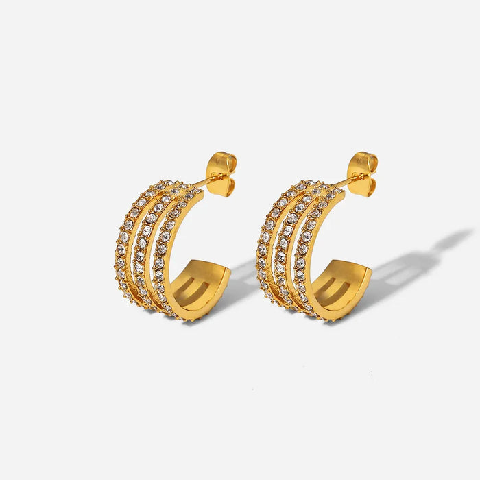 Zircon C-Hoop Earrings - Gold