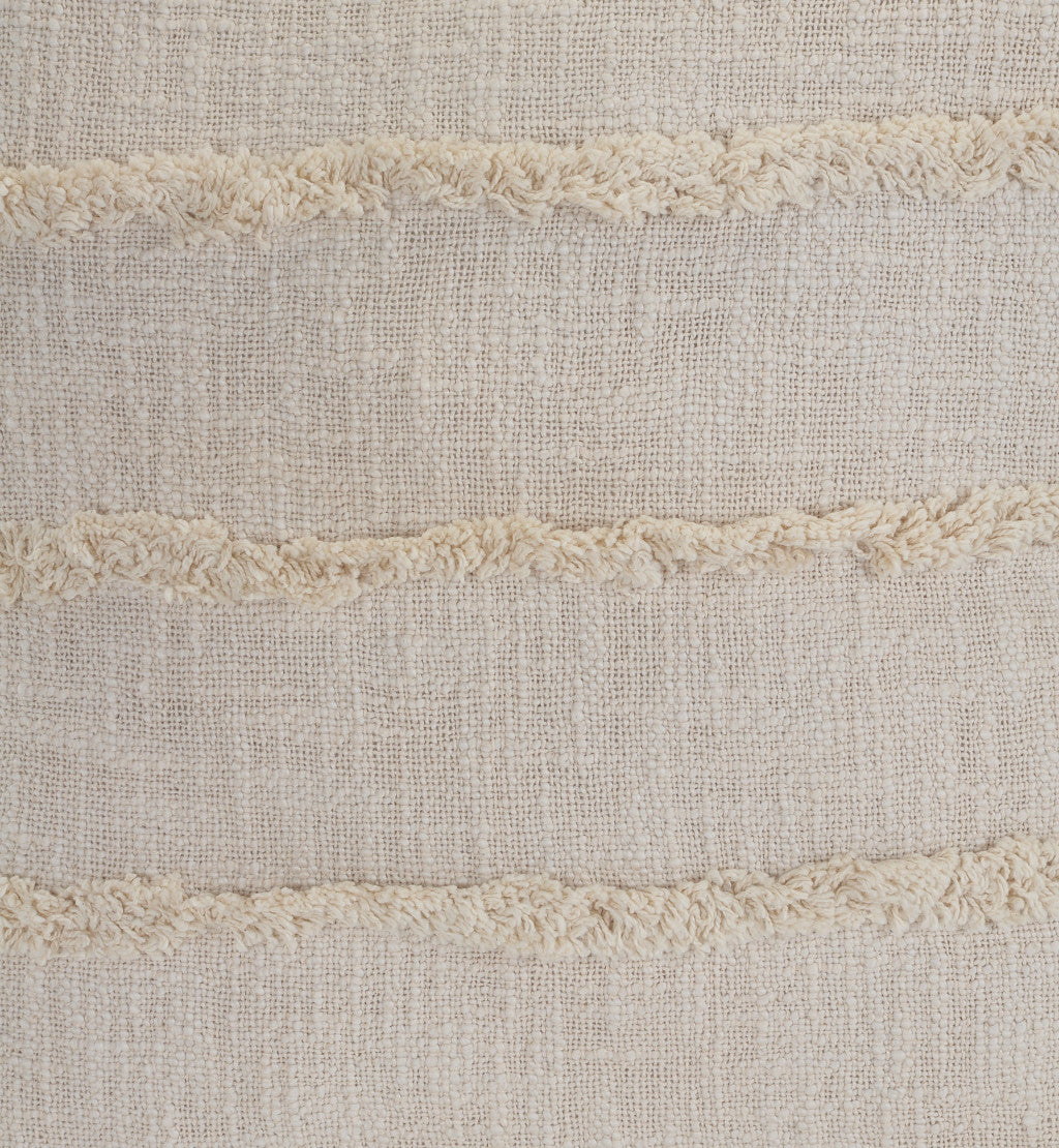 Beige Ribbed Cotton Pillows with Fringe - Set of 2