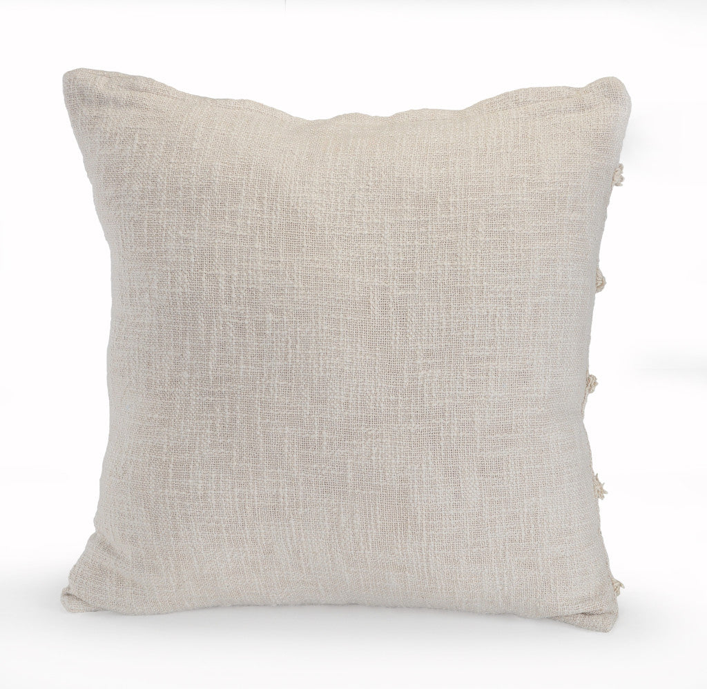 Beige Ribbed Cotton Pillows with Fringe - Set of 2