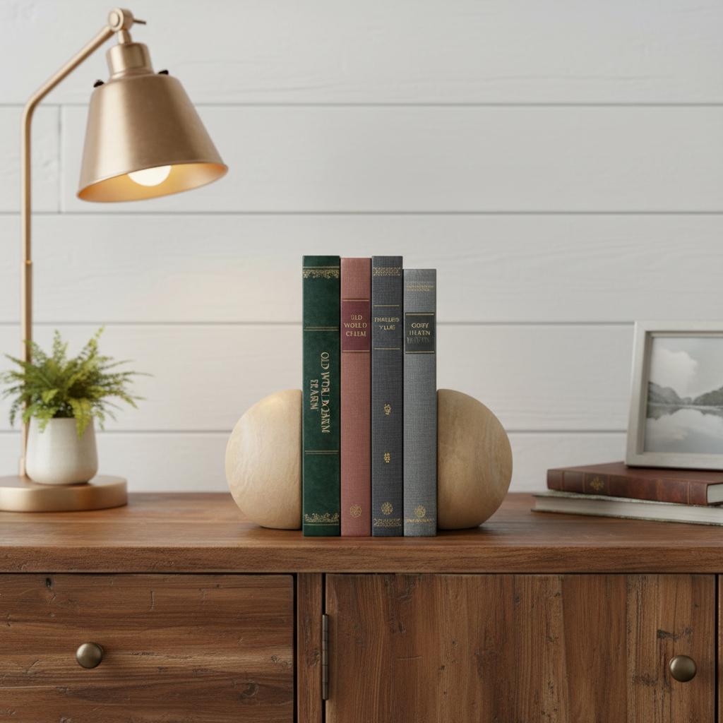 Beige Sandstone Orb Bookends - Set of 2