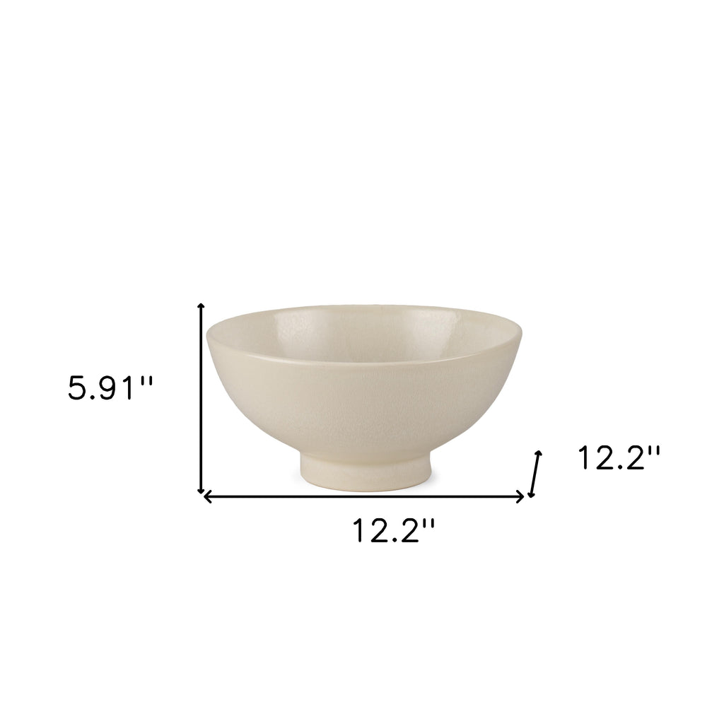 Cream Ceramic Pedestal Bowl - 12 in