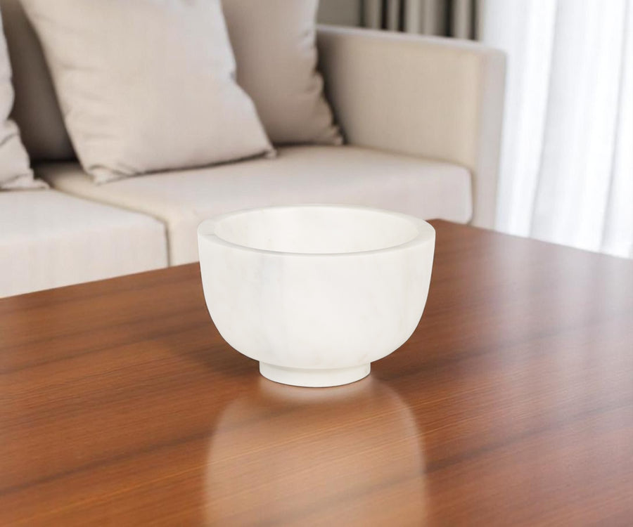 White Marble Round Bowl - 7 in
