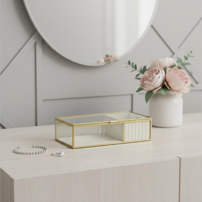 Gold Glass Two-Section Jewelry Box - 10 in