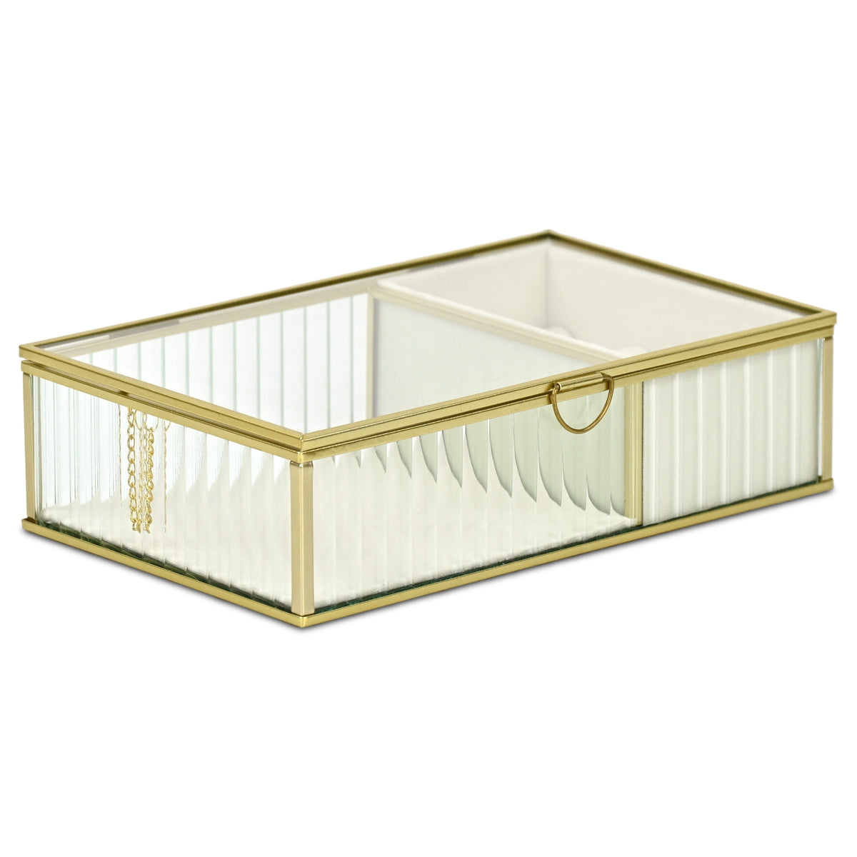 Gold Glass Two-Section Jewelry Box - 10 in