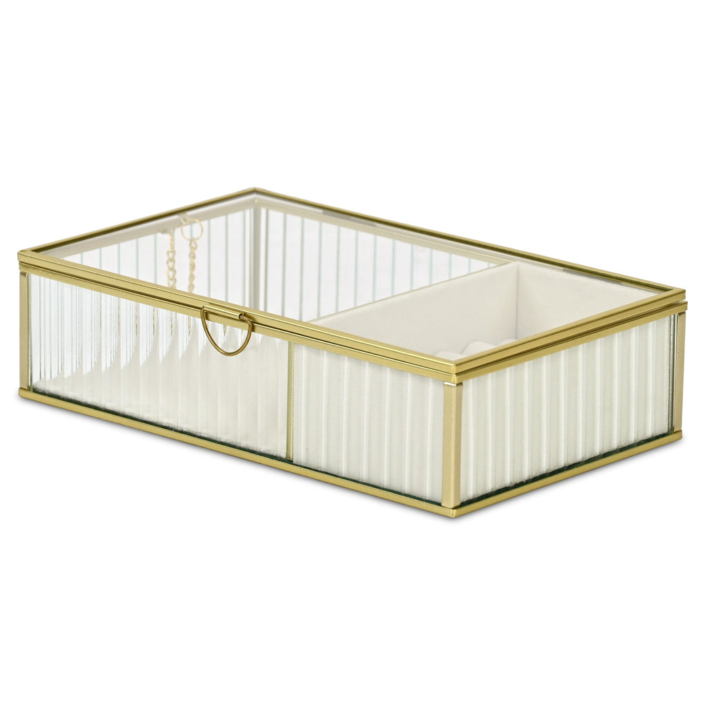 Gold Glass Two-Section Jewelry Box - 10 in