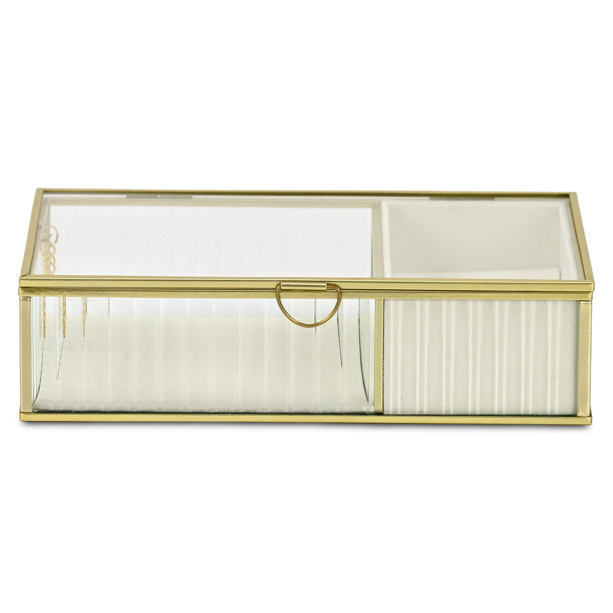 Gold Glass Two-Section Jewelry Box - 10 in