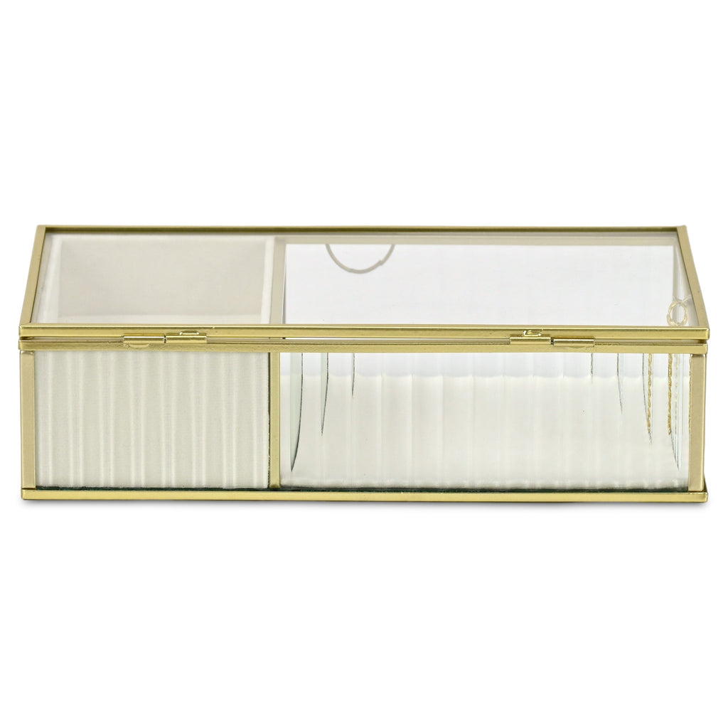 Gold Glass Two-Section Jewelry Box - 10 in