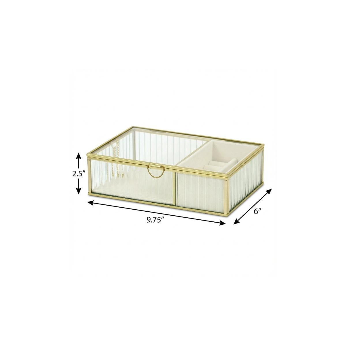 Gold Glass Two-Section Jewelry Box - 10 in
