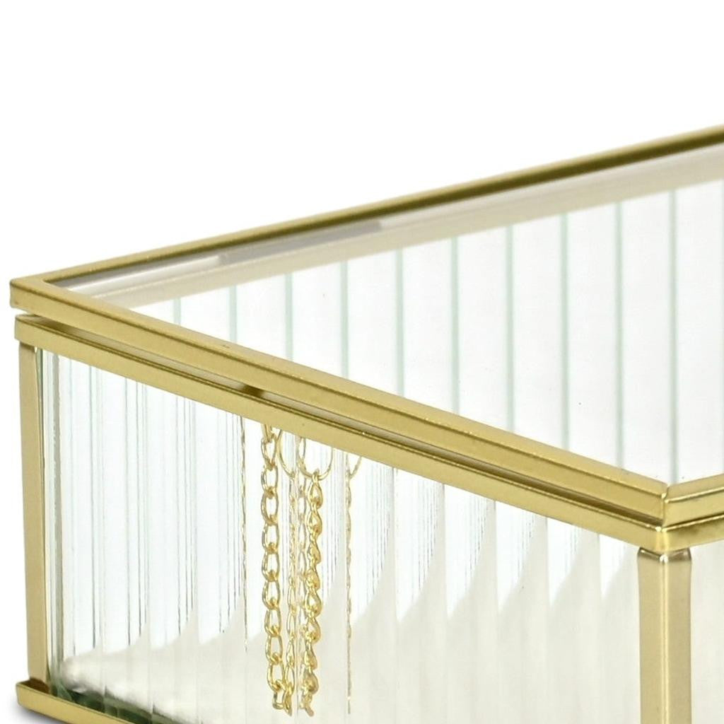 Gold Glass Two-Section Jewelry Box - 10 in