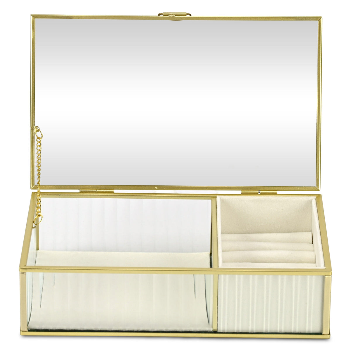 Gold Glass Two-Section Jewelry Box - 10 in