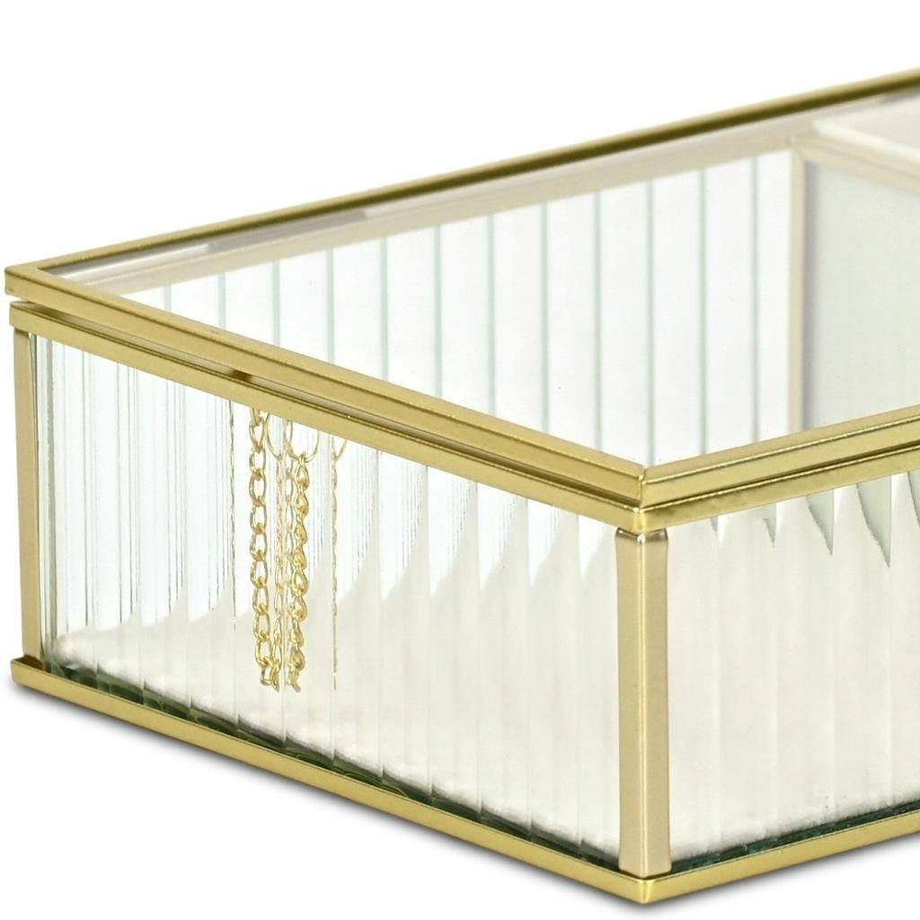 Gold Glass Two-Section Jewelry Box - 10 in