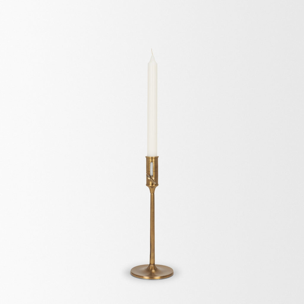 Antiqued Brass Taper Candlestick - 10 in