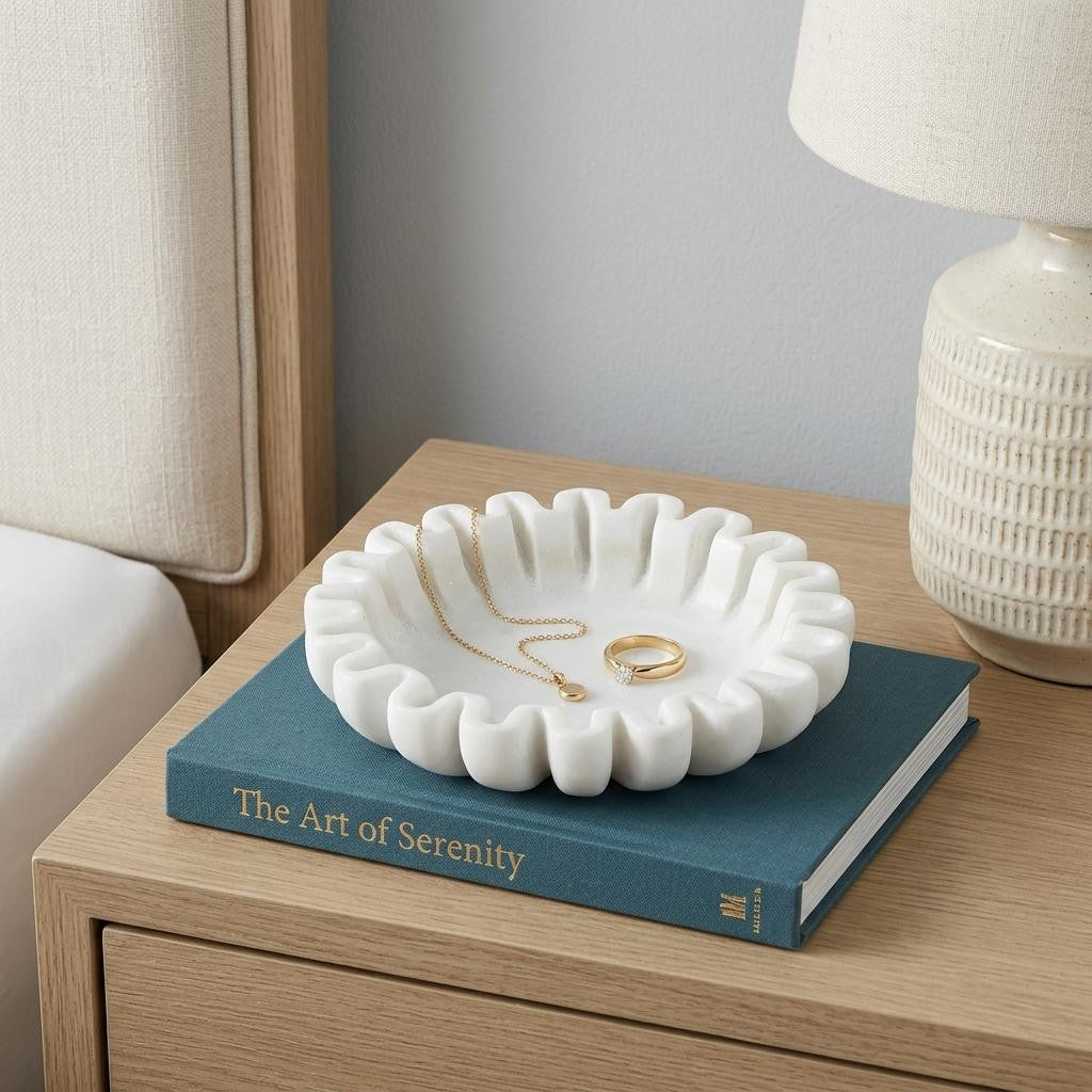 Scalloped Marble Trinket Tray - 6 in