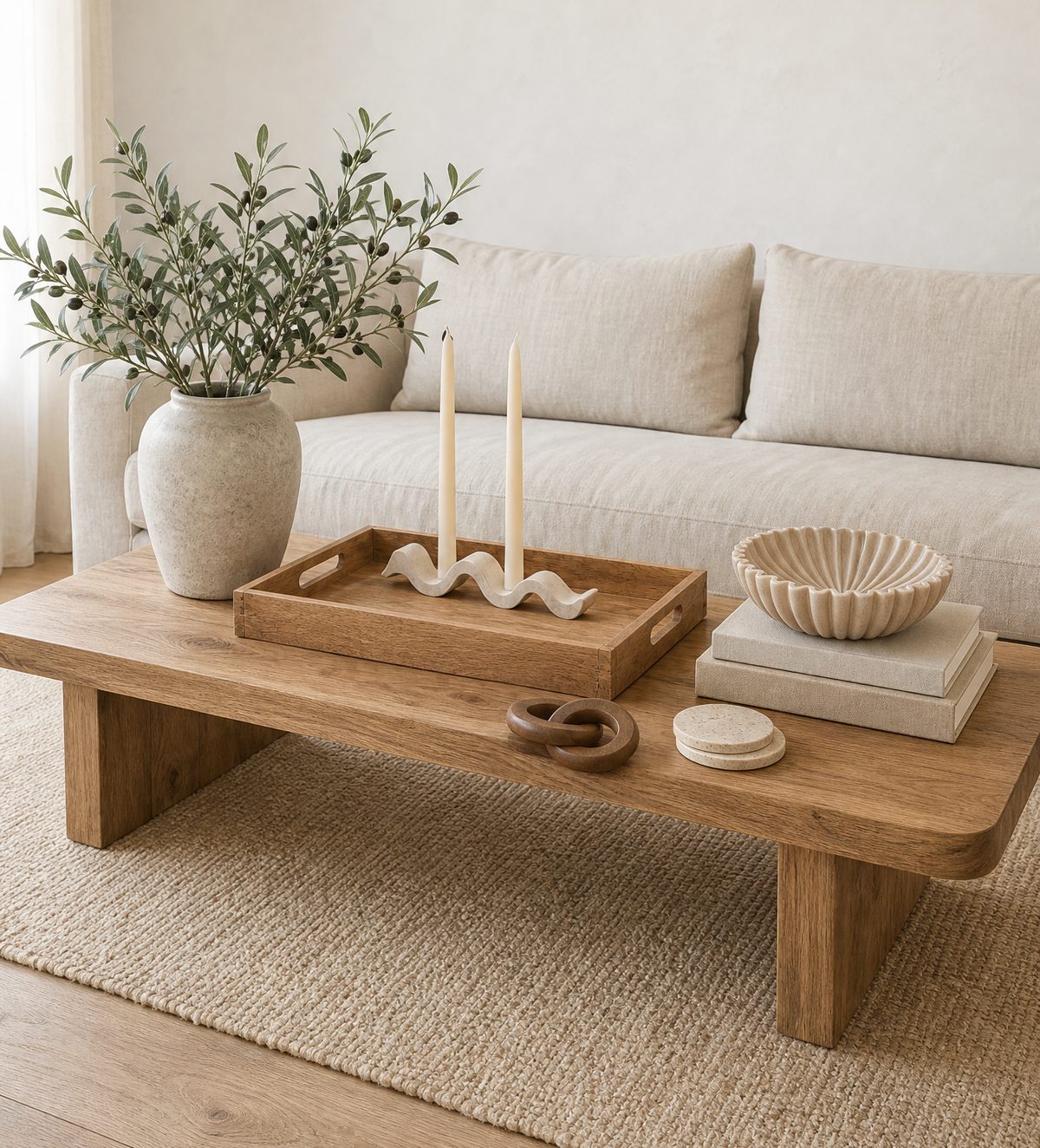 A styled oak coffee table